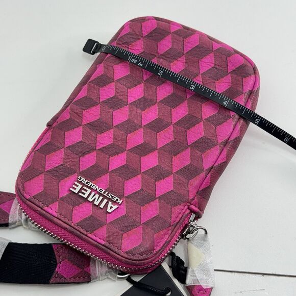 Aimee Kestenberg Leather Phone Crossbody Bag  Soft Capri Magenta Diamond Tassel - Picture 9 of 10